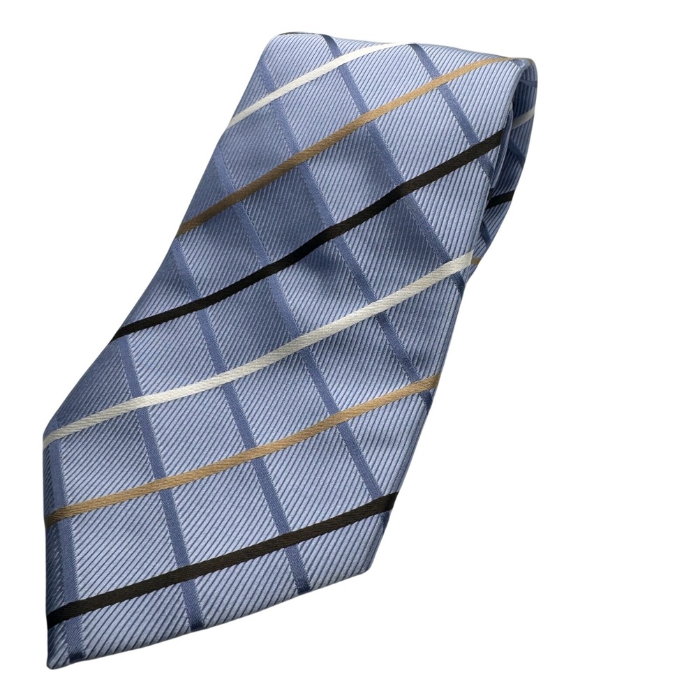 Donald Trump Light‎ Blue Necktie Brown Black White Striped Business Formal Tie
